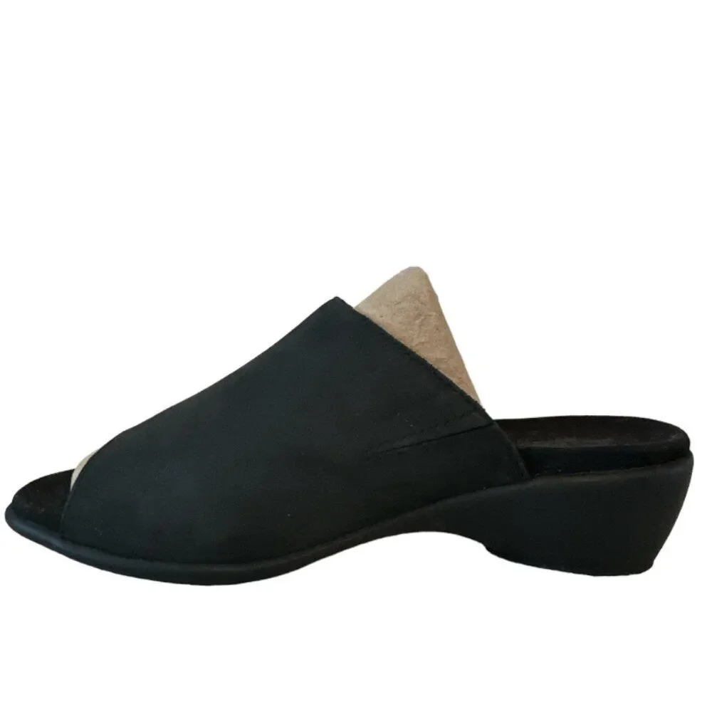 Mephisto Black Leather Nubuck Wedge Slip On Sandal Womens sz EU 40 US 10 Comfort